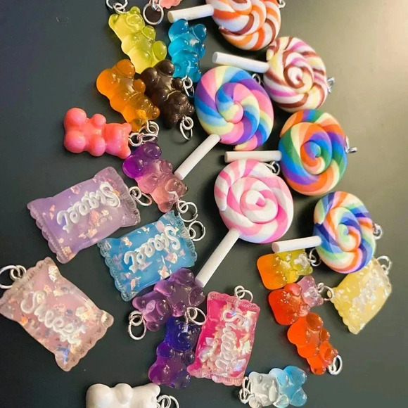 Candy Swirl Sweet and Teddy Bear Charms Pendant Necklace Pack - Picture 1 of 4